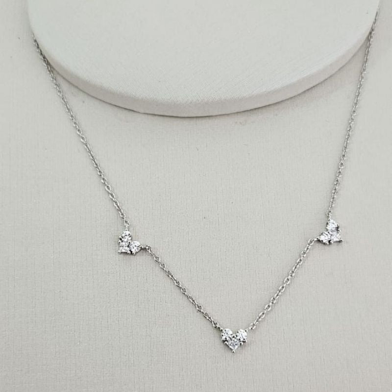 Gargantilha Prata Coracoes em Pedras 1mm