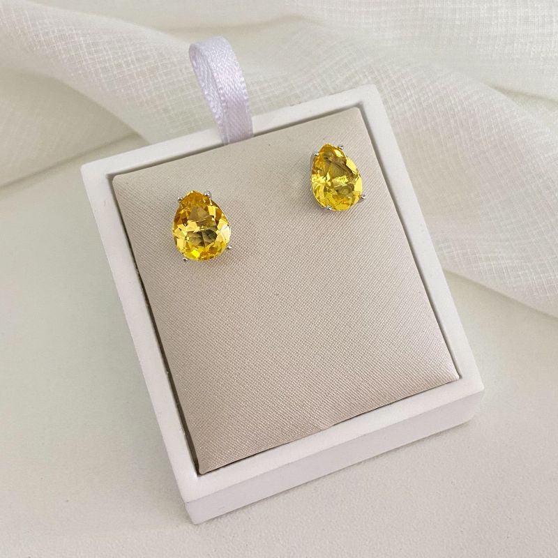 Brinco Prata Gota Amarelo 10mm