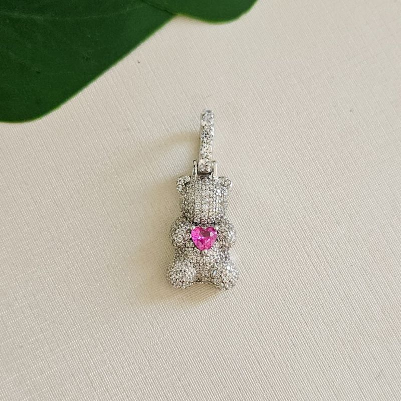Pingente Prata Urso Rosa