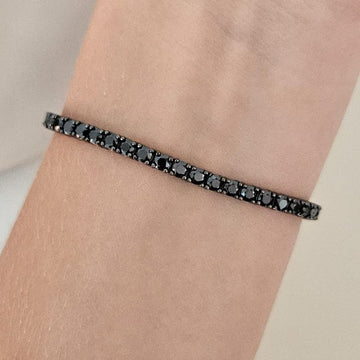 Pulseira Prata Riviera Preta 19cm 3mm