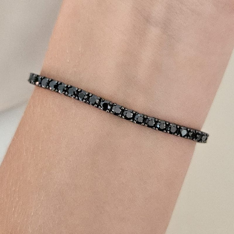 Pulseira Prata Riviera Preta 19cm 3mm