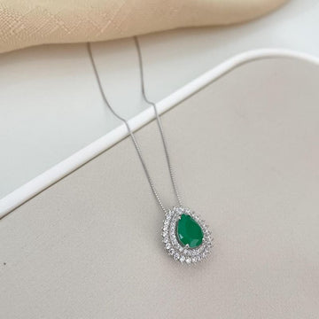 Gargantilha Prata Gota Verde 2f 7mm 45 Cm Cravejada