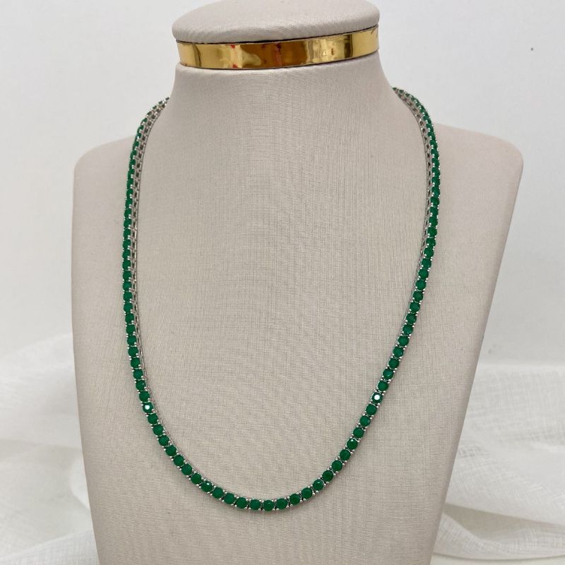 Gargantilha Prata Riviera Verde 40cm 3mm