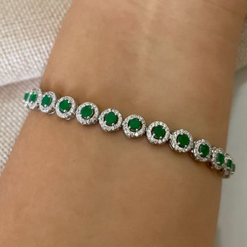 Pulseira Prata Verde Cravejada 17cm 3mm