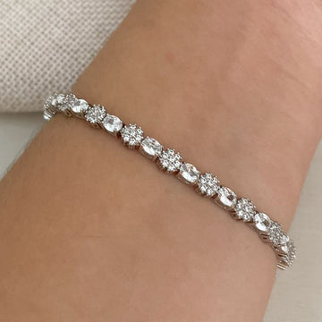 Pulseira Prata Pedra Flor Cristal