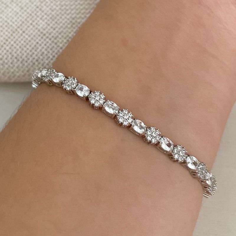 Pulseira Prata Pedra Flor Cristal