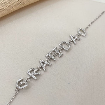 Pulseira Prata Gratidão Cravejada 1mm 17cm