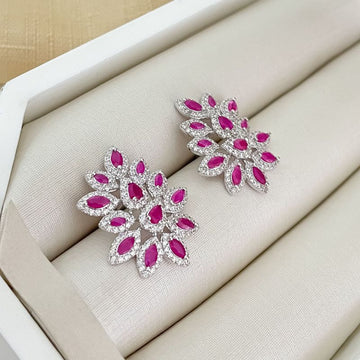 Brinco Prata Earcuff 13p Rosa 2mm Cravejado