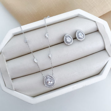 Conjunto Prata Gota Cristal Pizza Cravejado