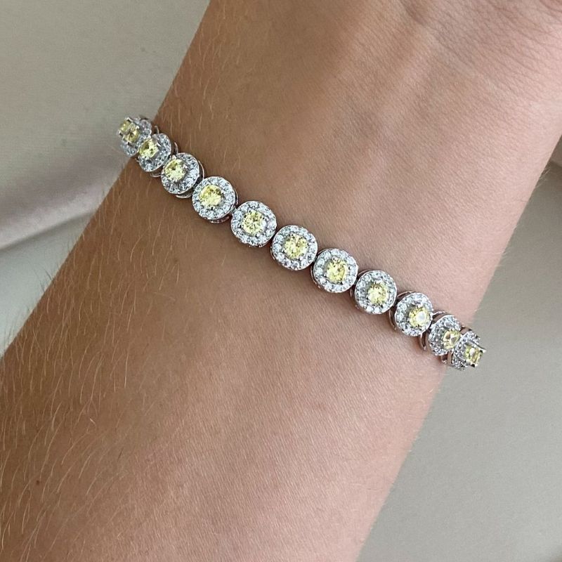 Pulseira Prata Riviera Pedra Amarela 3mm