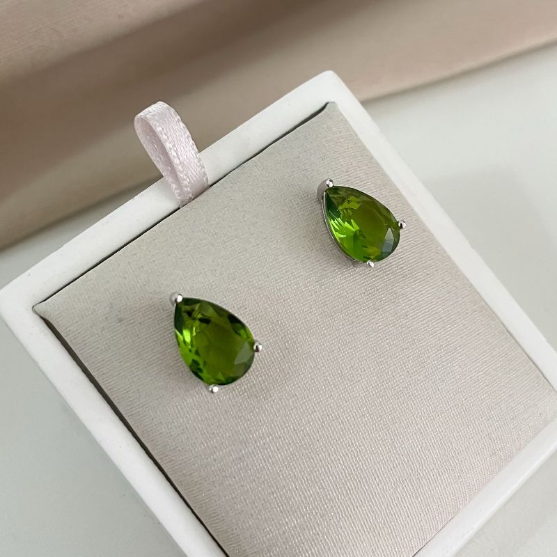 Brinco Prata Gota Verde Escuro