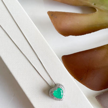 Gargantilha Prata Coração Verde