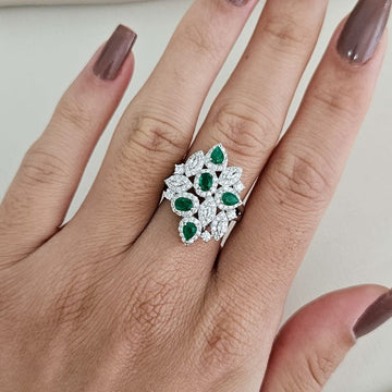 Anel Prata Verde Cristal 3mm