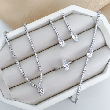 Conjunto Prata Riviera Pedra Cristal