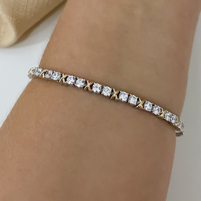 Pulseira Prata Riviera Cristal 17cm 3mm