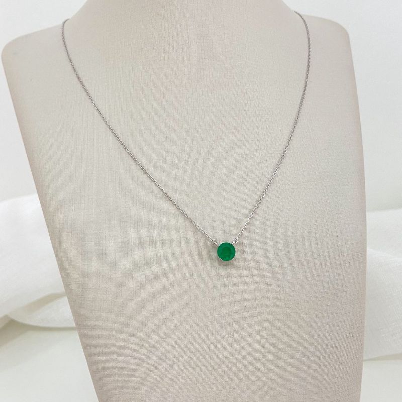 Gargantilha Prata Pedra Verde 45cm