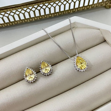 Conjunto Prata Gota Amar. Claro 45cm