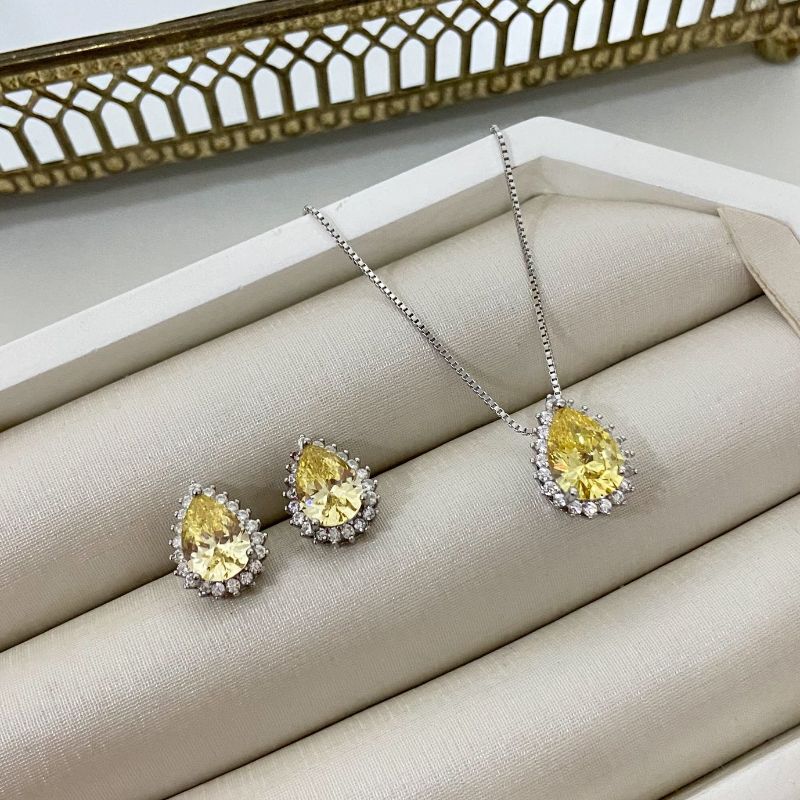 Conjunto Prata Gota Amar. Claro 45cm