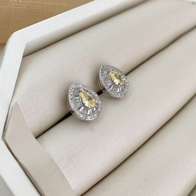 Brinco Prata Gota Pizza Amarela 4mm Cravejado