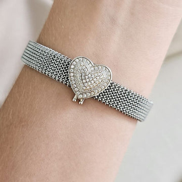 Pingente Prata Pulseira Coração Cravejado