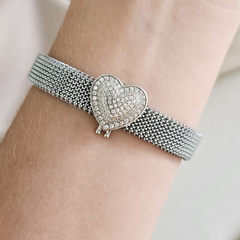 Pingente Prata Pulseira Coração Cravejado