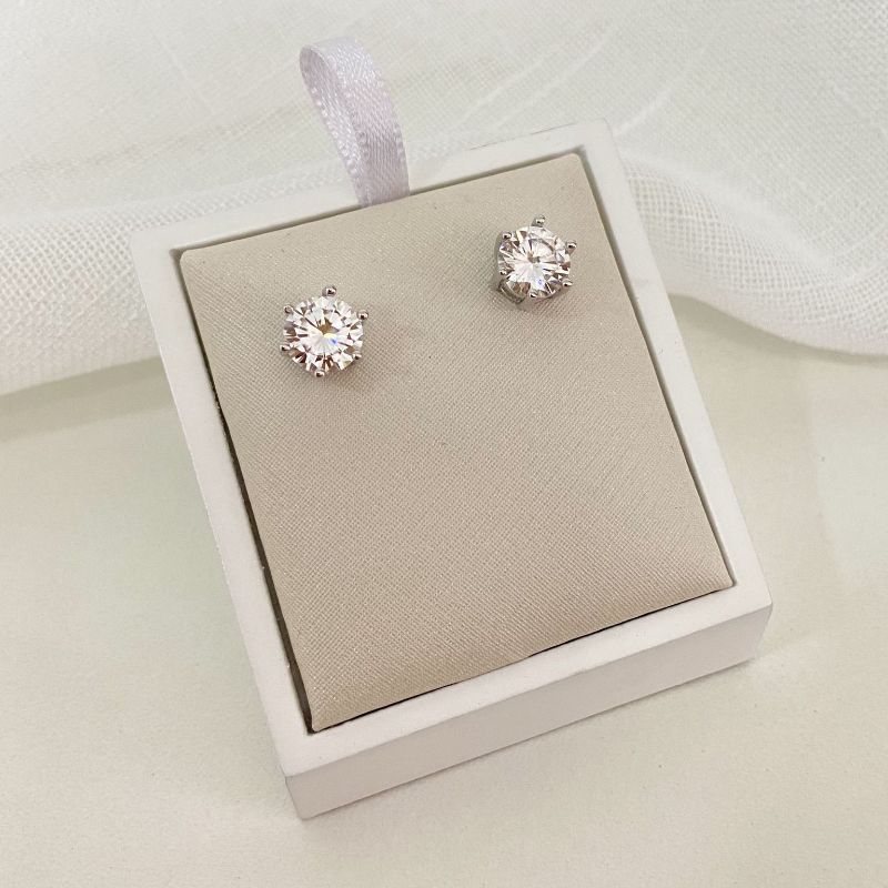 Brinco Prata P. de Luz Cristal Moissanite 7mm