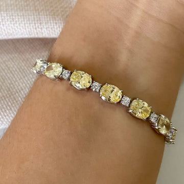 Pulseira Prata Pedras Amarela 6mm
