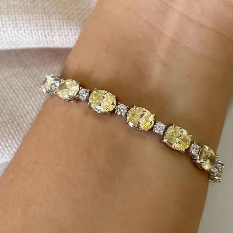 Pulseira Prata Pedras Amarela 6mm