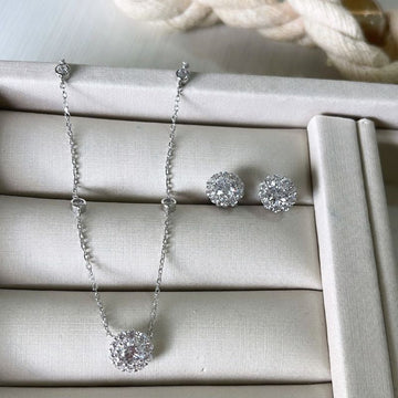 Conjunto Prata Cravejado Pedra Cristal