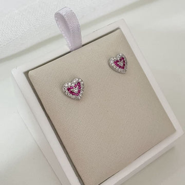 Brinco Prata Coração Pd Cravejado Rosa