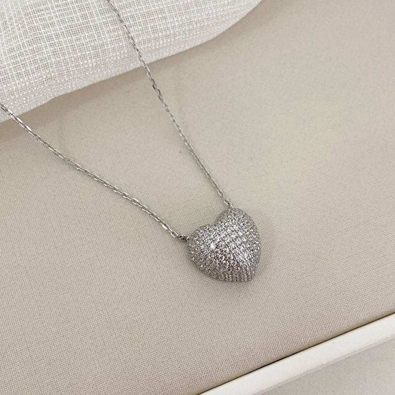 Gargantilha Prata Coração Cristal 14mm 45cm
