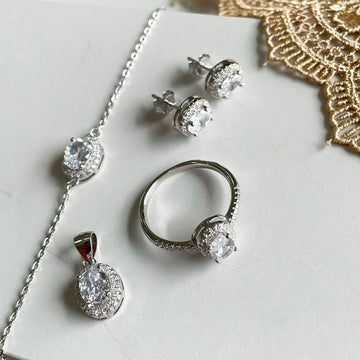 Conjunto Prata Pedra Cravejada