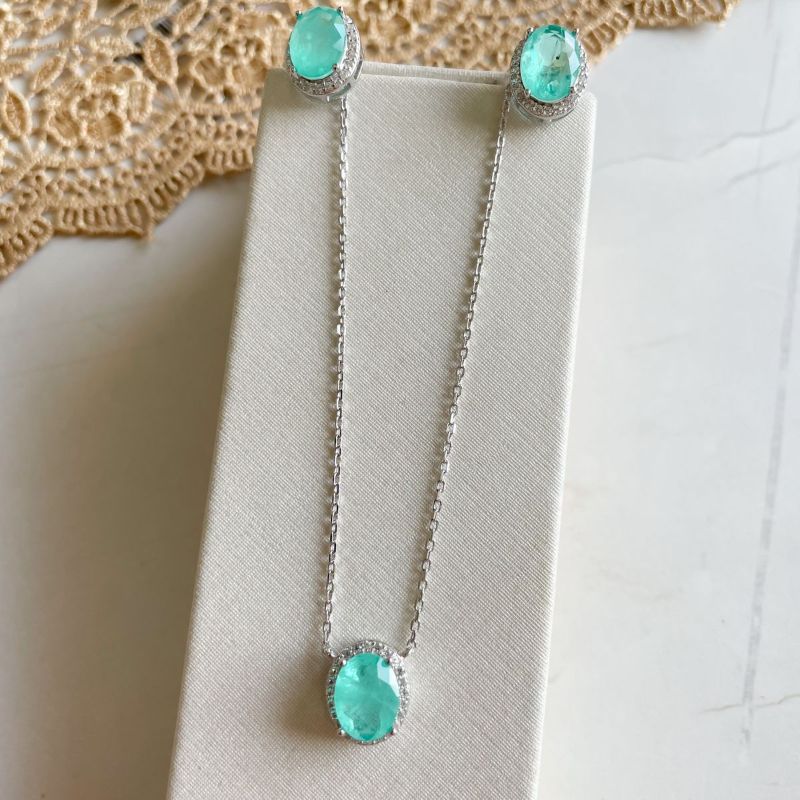 Conjunto Prata Pedra Verde Colombiano