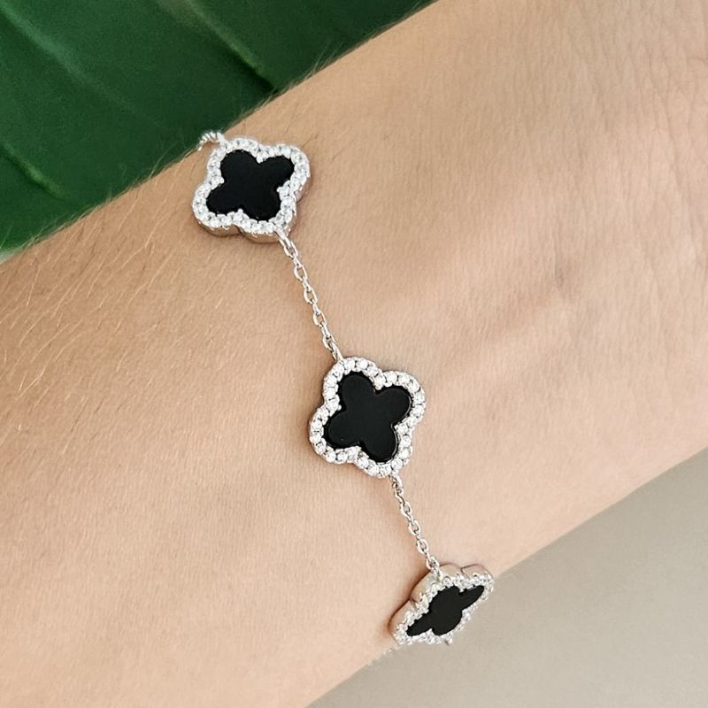 Pulseira Prata Virginia Cravejada Preta