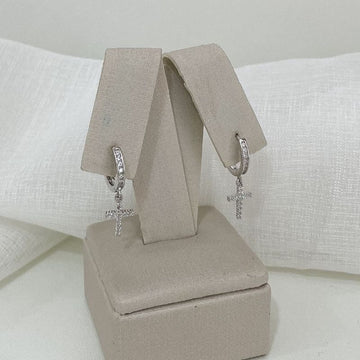 Argola Prata Cruz Cravejada 1mm