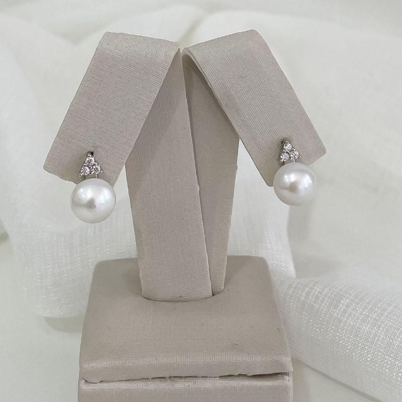 Brinco Prata Perola 3p Cristal 1mm