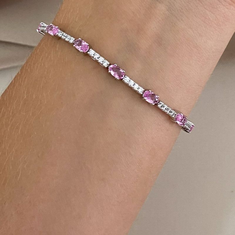 Pulseira Prata Pedra Rosa