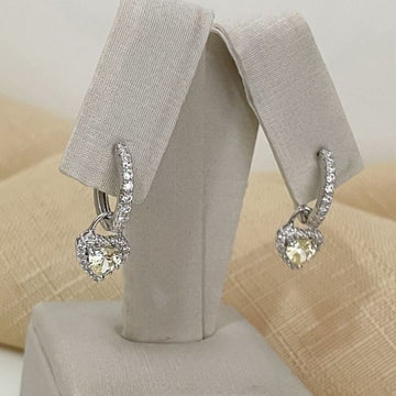 Argola Prata Coração Amarelo Cravejada 5mm