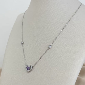Gargantilha Prata Coração Roxo Claro 2mm 45cm