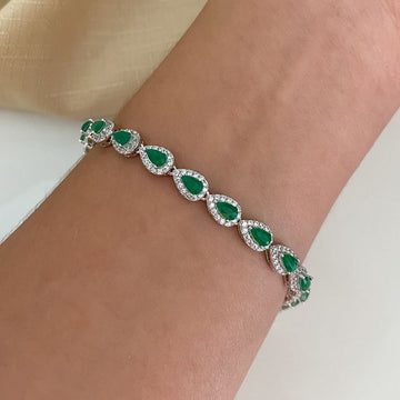 Pulseira Prata Gota Cravejada 17cm 3mm