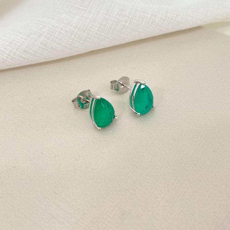 Brinco Prata Gota Verde