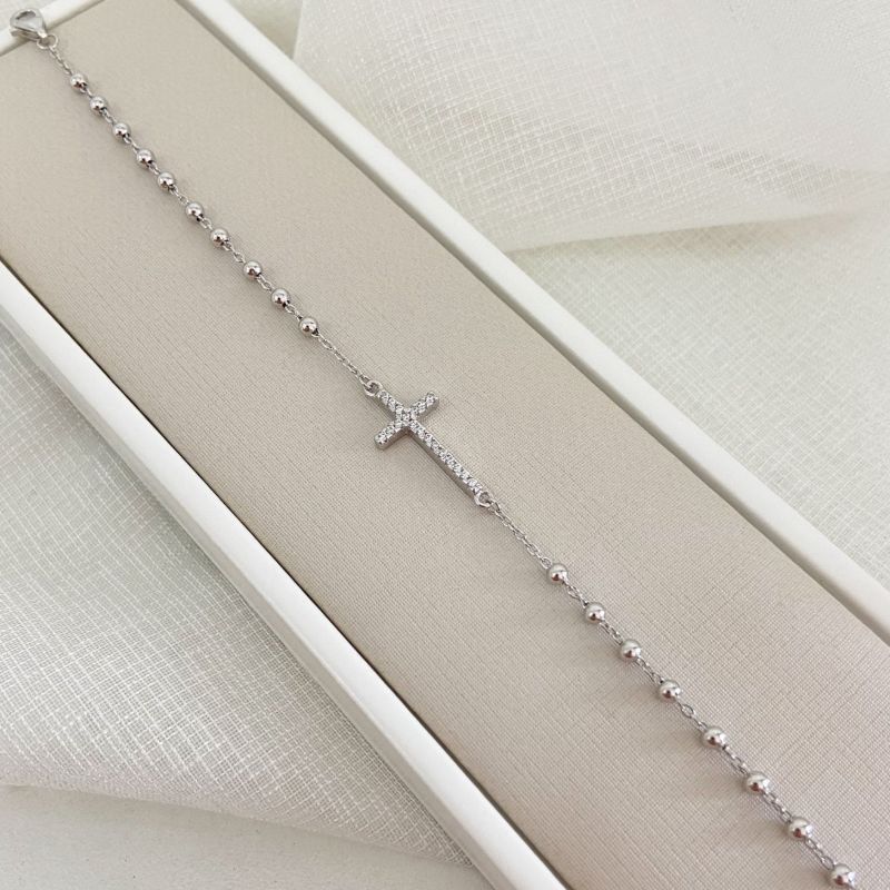 Pulseira Prata Bolnha Cruz Cravejada
