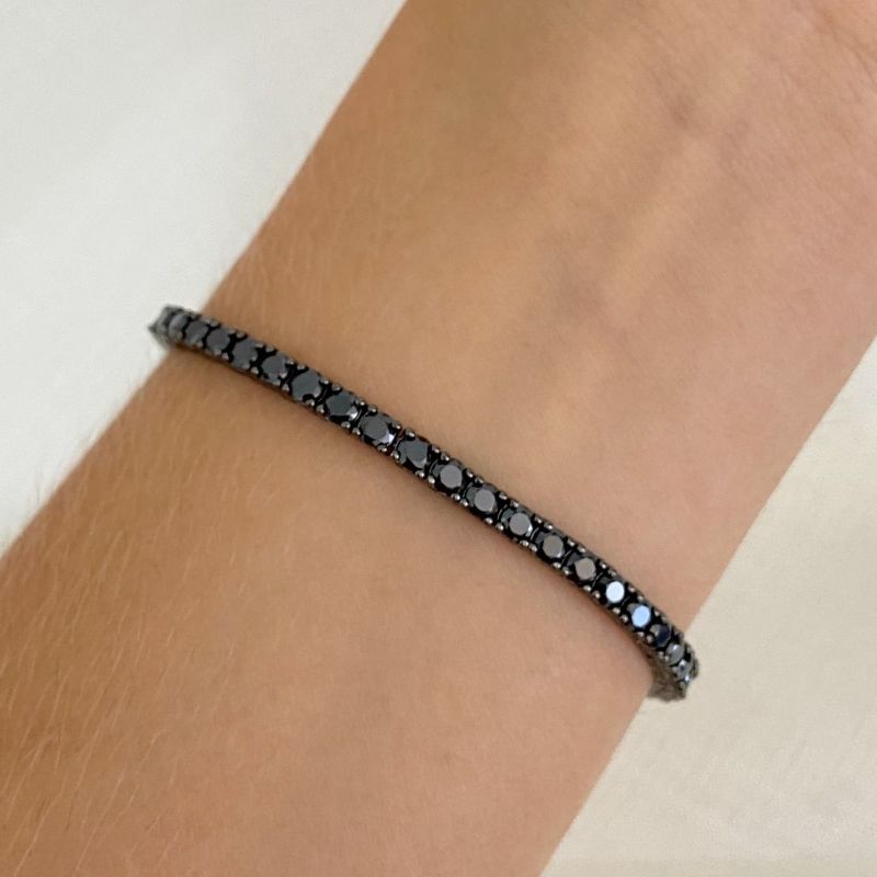 Pulseira Prata Riviera Preta 17cm 3mm