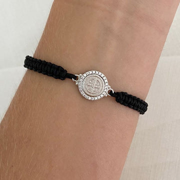 Pulseira Prata Preta São Bento Cravejado