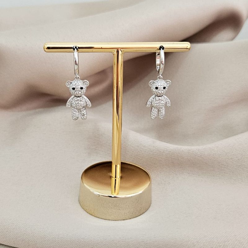 Argola Prata Urso Cravejada