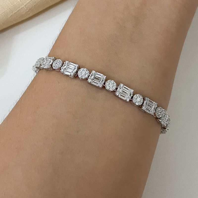 Pulseira Prata Flor/Pizza Cravejada