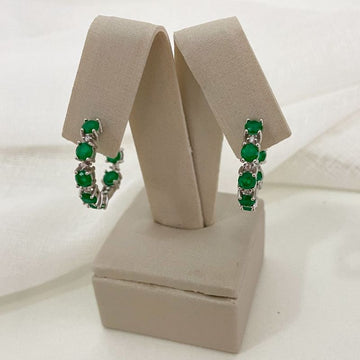 Argola Prata Pedras Verde