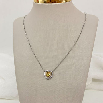 Gargantilha Prata Coração Amarelo Cravejada 5mm 45cm