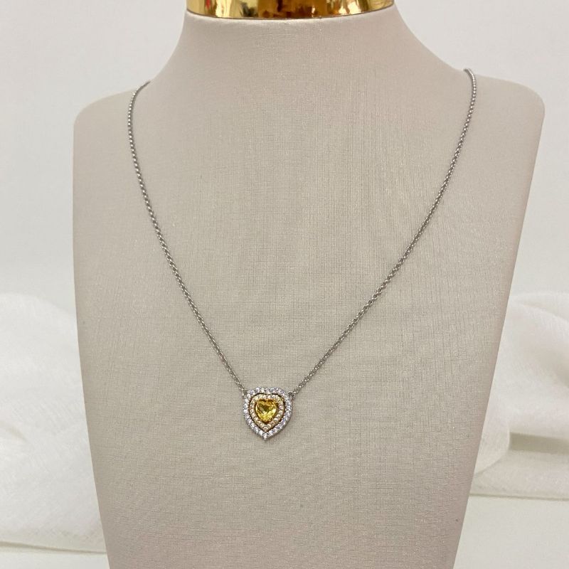Gargantilha Prata Coração Amarelo Cravejada 5mm 45cm