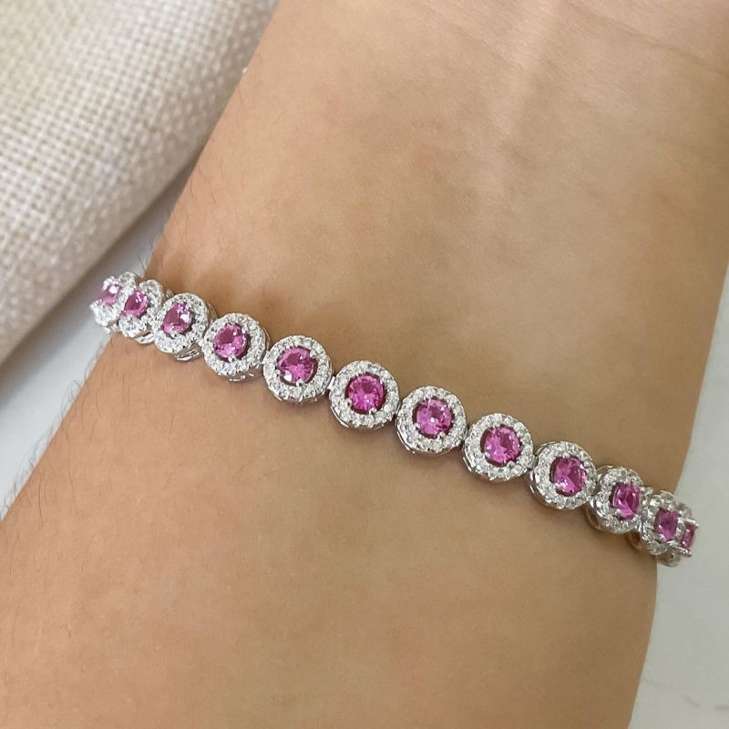 Pulseira Prata Rosa Pedras 17cm 3mm